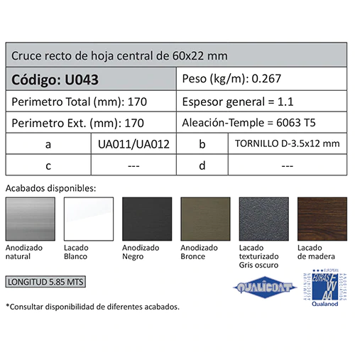Esquinero Marco 45 Mm. Espesor 1.4 Mm. Largo 5.85 Mts. Acabado Lacado Madera Texturizado. (D3-P1-A1-